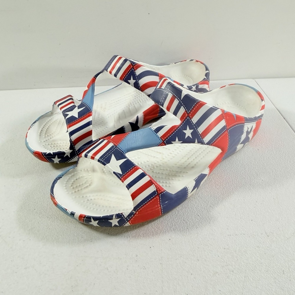 Dawgs Z Women's Red White Blue Patriotic Size 10 Slip On Pool Sandals Slides